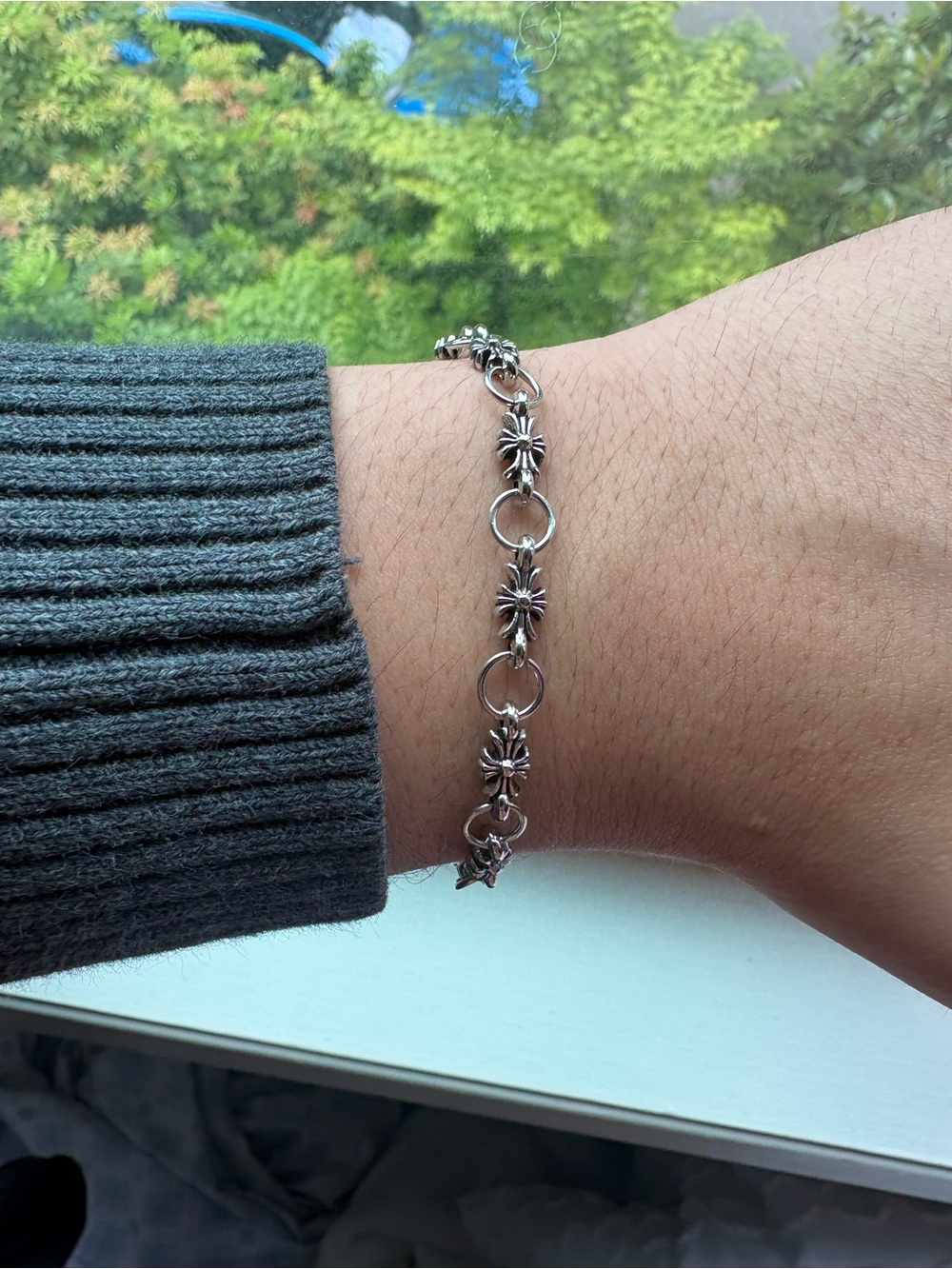 Sterling Silver Floral Link Bracelet - Silver